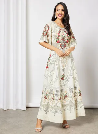 Premium Print Flared Maxi Dress 