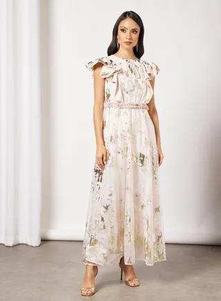 Foil Print Ruffle Detail Dress 