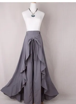 Lrregular Lotus Leaf Bow High Waist Long Skirt Pants 