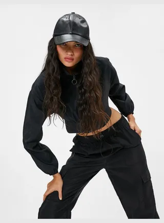 High Rise Elastic Waist Crop Parachute Jacket
