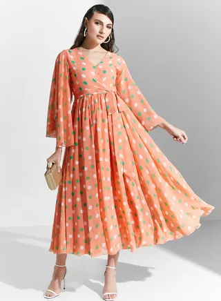 V Neck  Floral Printed Dress 
