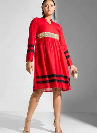 Sequin Detail Stripe Dress 