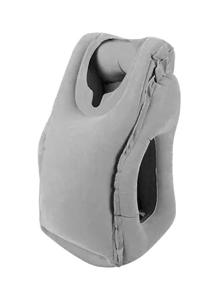 Multifunctional Smart Inflatable Comfortable Travel Pillow With 3 D Sleep Mask Grey 