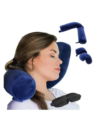 Twist Memory Foam Travel Pillow Neck,Chin,Shoulder,Lumbar and Leg Support for Adult Airplane Traveling Pillow (Blue) 