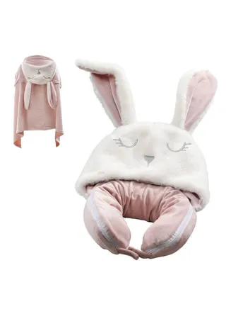 SYOSI, Travel Neck Pillow Blanket, Pillows and Blanket 2 in 1, for Long Flight Fleece Soft Large Essentials for Airplane with Hat Keep, for Car Train Travel 