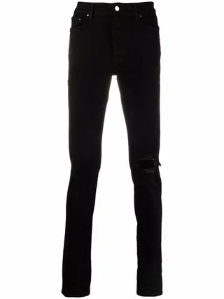 Distressed-Finish Slim-Cut Jeans