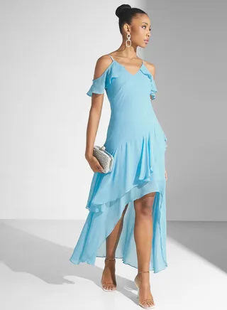 Asymmetrical Hem Ruffle Dress 