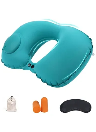 Inflatable Travel Pillow Neck Pillow for Travel Portable Neck Support Pillow for Airplanes/Cars/Buses/Trains/Office Napping Ergonomic Pillow for Neck Lumbar Support Portable Hiking Folding Pillow 