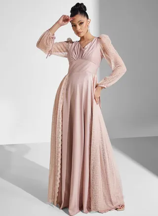 Long Sleeve Mesh Tiered Dress 