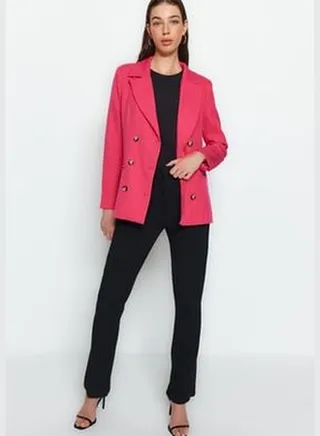 Pink Regular Lined Double Breasted Blazer with Closure TWOSS21CE0029
