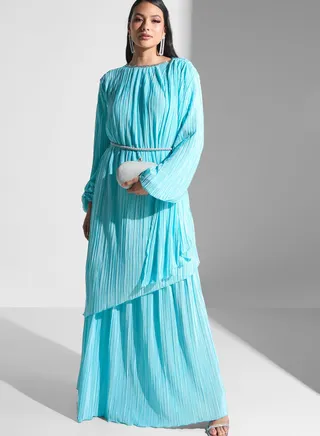 Plisse Belted Dress 