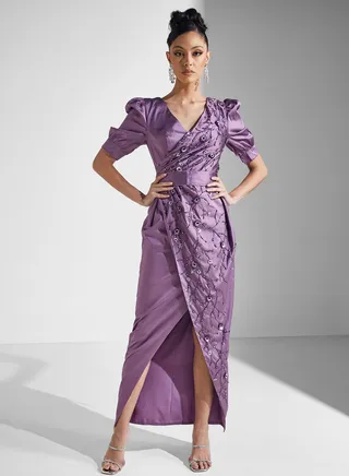 Embellished Detail Wrap Dress 