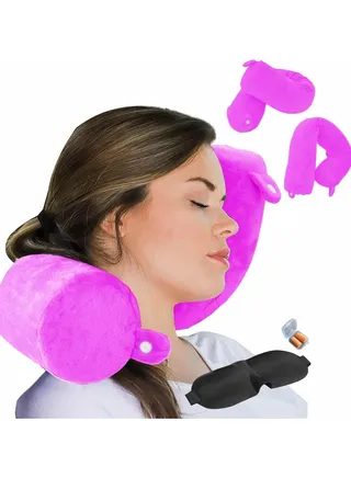 Twist Memory Foam Travel Pillow Neck,Chin,Shoulder,Lumbar and Leg Support for Adult Airplane Traveling,Bus,Train and Office (Pink) 