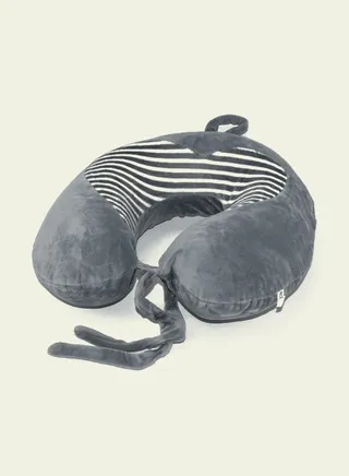 Head And Neck Support Travel Pillow Cotton Grey/White 34x27x10cm 