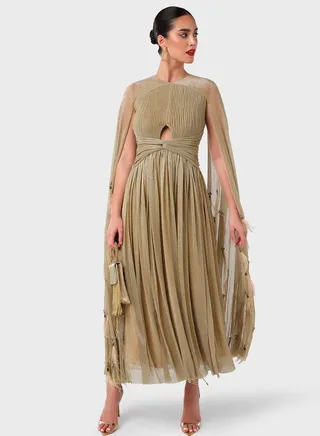 Embellished Cape Waist Cut Out Dress