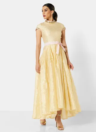 Embroidered Maxi Dress Yellow 