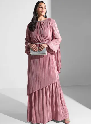 Plisse Belted Dress 