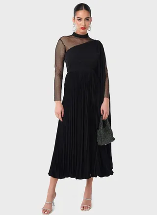 One Sided Pleated Cape Dress