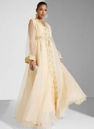 Lace Detail Belted Dress 