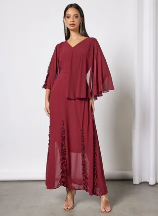 Ruffle Godet Effect Dress 