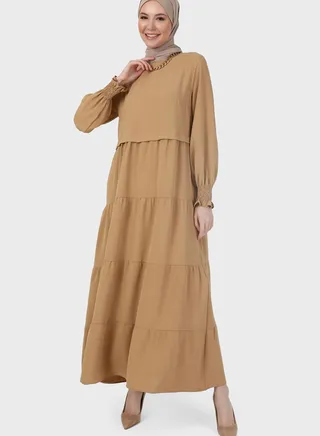 Ruched Sleeve Tiered Dress