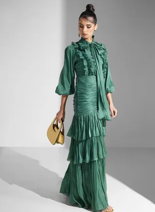 Tie Neck Puff Sleeve Dress 