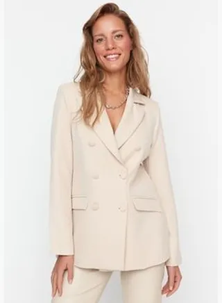 Stone Woven Blazer Jacket with Regular Lined TWOSS21CE0137