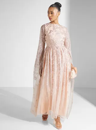 Split Sleeve Sequin Tiered Dress