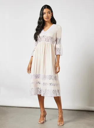 Lace Panelled Dress Pink 