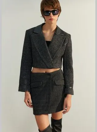 Anthracite Limited Edition Crop Woven Blazer Jacket TWOAW24BC00091