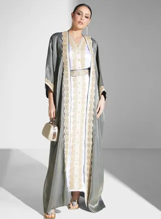 Lace Detail Belted Abaya