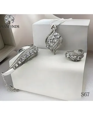 Jewelry Set Platinum Plated Zircon Stones Whole Set 