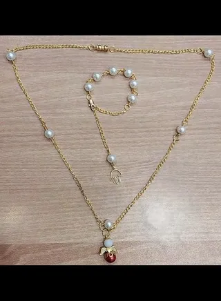 Faux Pearl Necklace and Bracelet Set Accessories for Women 