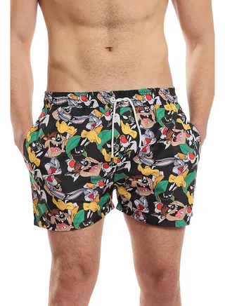 Elastic Waist Patterned Trendy Swim Short 