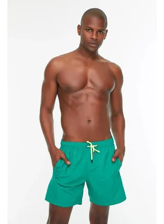 Green Men's Basic Standard Size Swimsuit Sea Shorts 