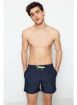 Navy Blue Men's Basic Standard Size Swimsuit Sea Shorts 