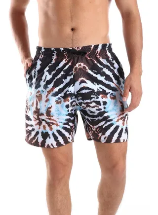 Self Pattern Double Pockets Swim Shorts 