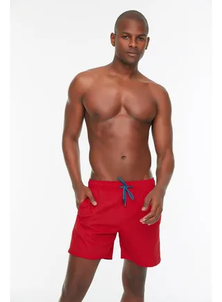 Red Men's Basic Standard Size Sea Shorts 