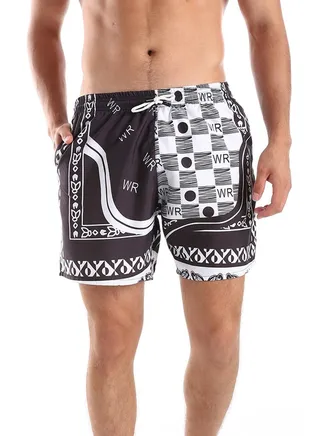 Double Pockets Elastic Waist With Drawstring Swim Shorts 