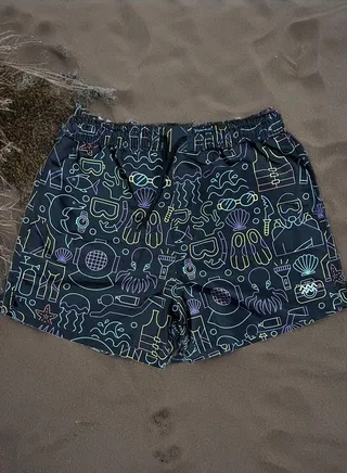 Neon Nautical Printed Polyester Waterproof Swimming Wear. 
