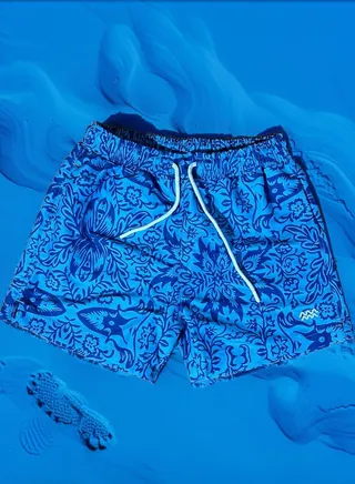 Leaves Printed  polyester Waterproof Swimming Wear, Dark Blue. 