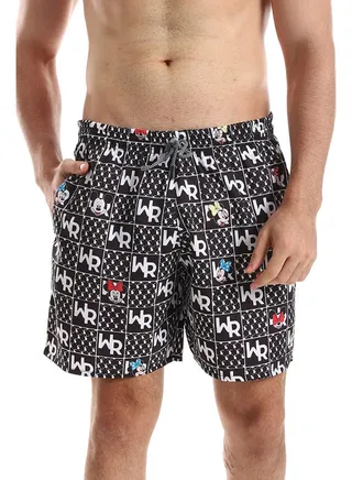 Side Pockets Crabs Patterned Board Shorts 