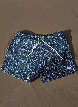 White Lines Printed Polyster Waterproof Swimming Wear. 
