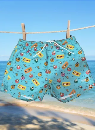 Summer Fun Printed Polyester Waterproof Swimming Wear, Blue. 