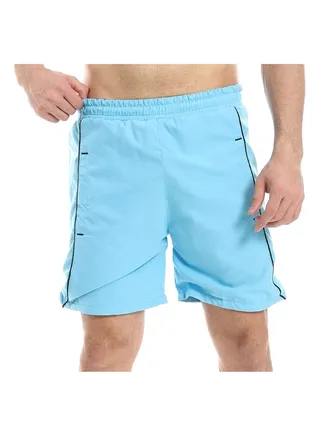 Elastic Waist Polyester Swim Short _Sku Blue 