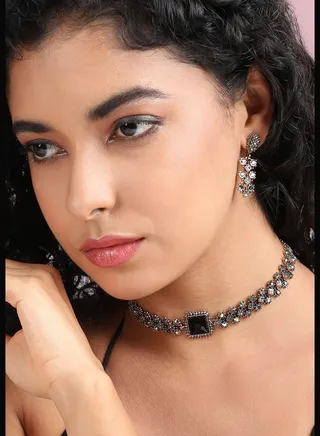 Gold Plated Designer Stone Party Wear Necklace and Earring Set For Women