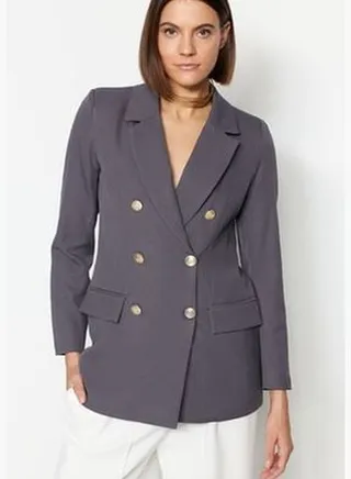 Gray Oversize Lined, Double-breasted Blazer with Closure TWOSS20CE0024