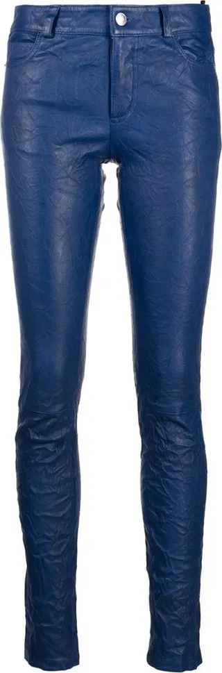 Crinkled-Finish Leather Trousers