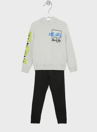 Kids Text Print Hoodie & Sweatpants Set 