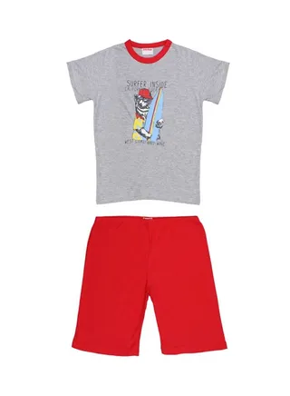 Printed Top And Short Set Grey/Red 